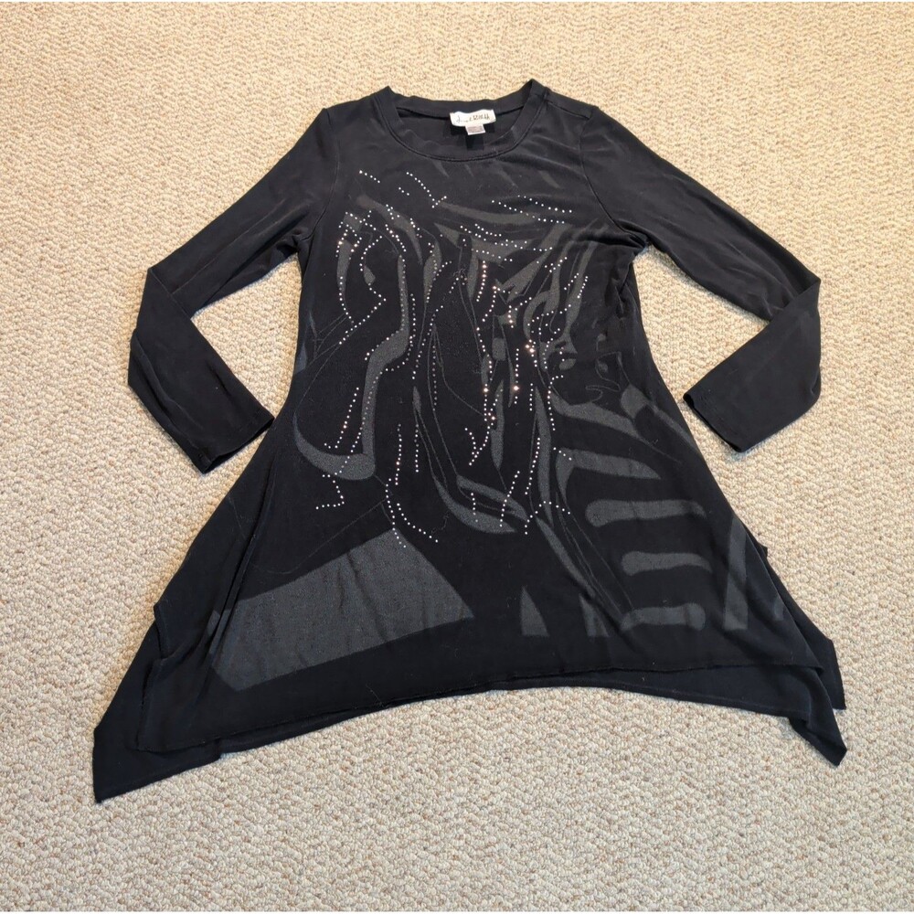Joseph Ribkoff Swing Dress Womens 10 Black Sequins Asymmetrical Evening